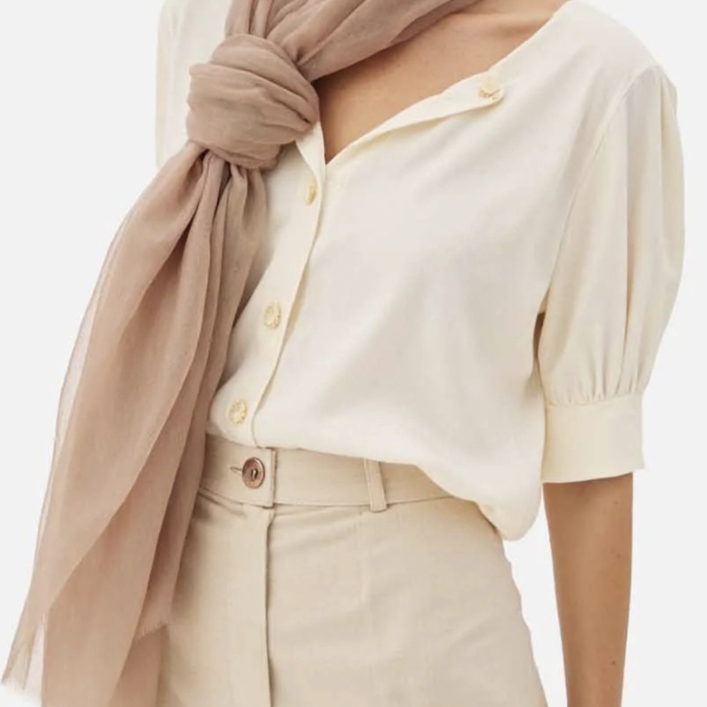 Elegant Cream Blouse with Puff Sleeves
